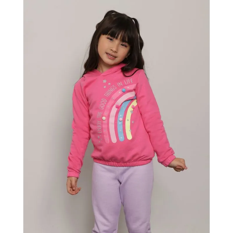 Blusão Moletom Infantil Pompom Rosa 8