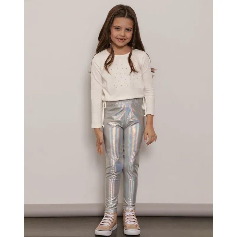 Calça Legging Infantil Holográfica Prateada 6