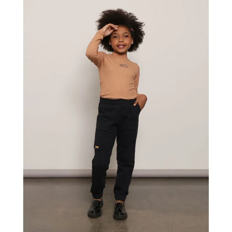 Calça Moletom Infantil Bolso Cargo Jogger Preta 4