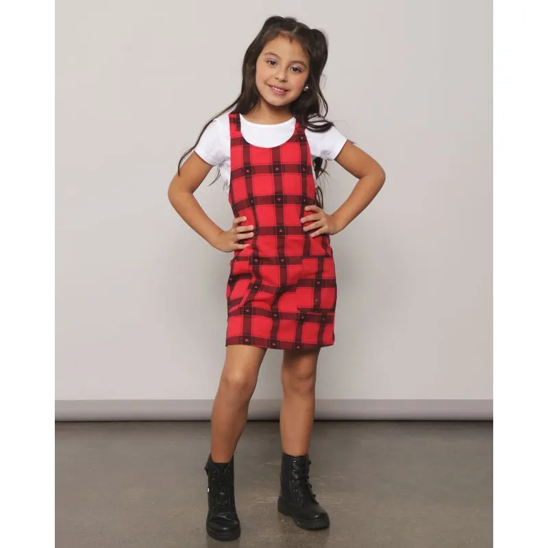 Conjunto Salopete Infantil Xadrez Vermelho 6