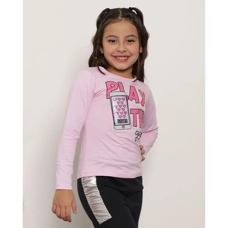 Blusa Infantil Manga Longa Estampa Play The Game Rosa 4