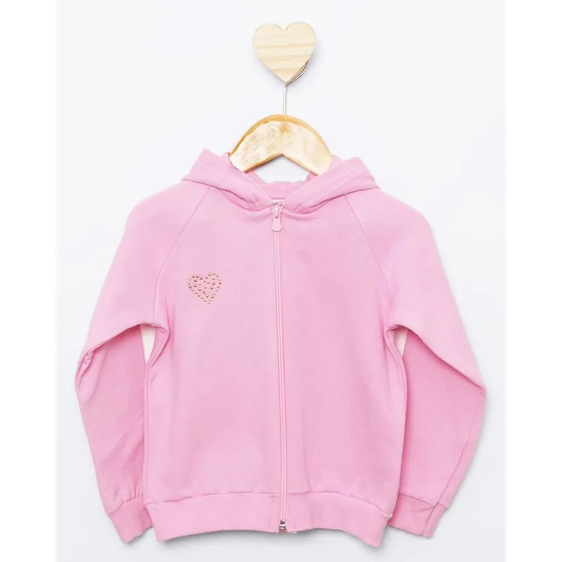 Casaco Moletom Bebê Capuz Strass Rosa 2
