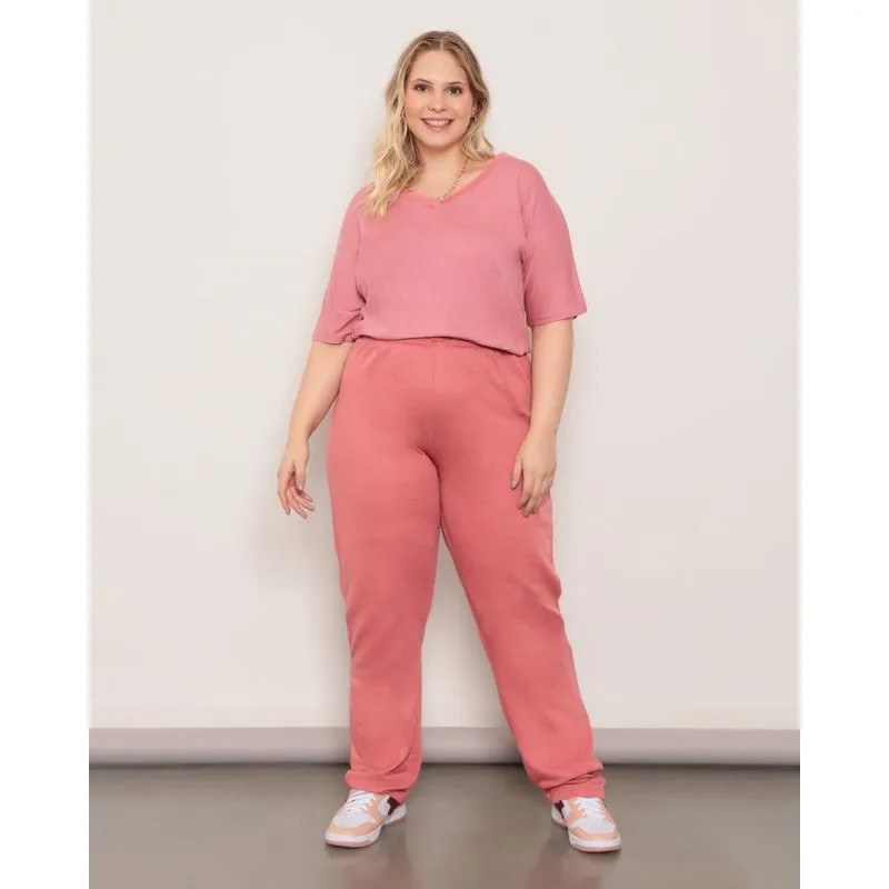 Calça Moletom Plus Size Feminino Rosa G3