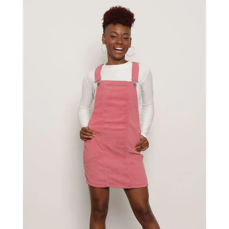 Salopete Feminina Veludo Cotelê Bolsos Rosa M