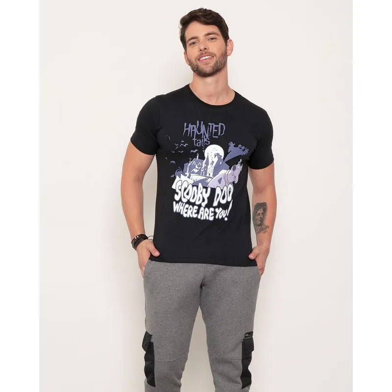 Camiseta Masculina Estampa Scooby Doo Manga Curta Preta M