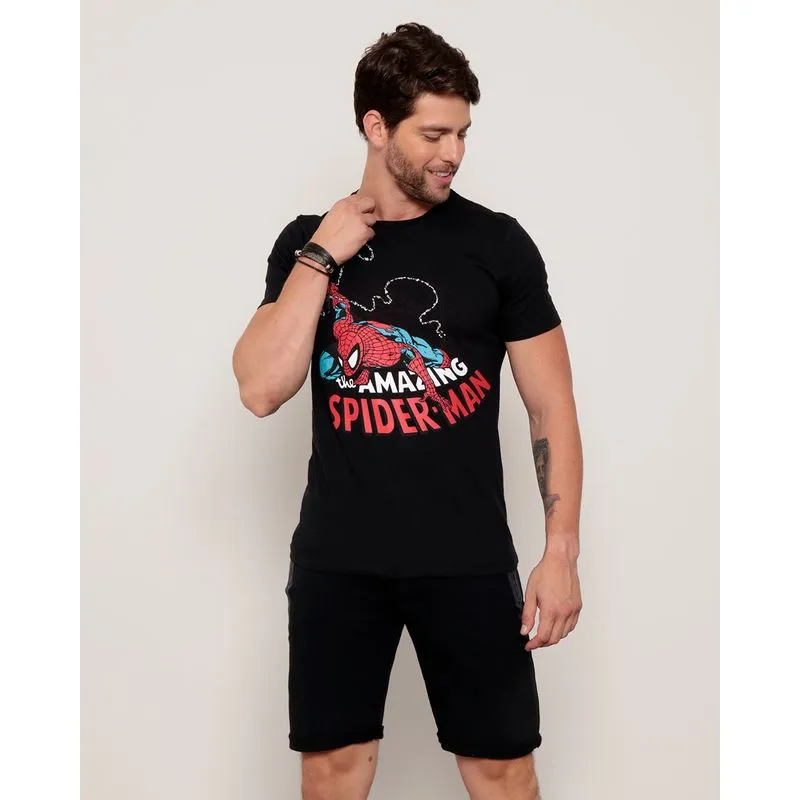 Camiseta Masculina Estampa Homem Aranha Marvel Preta P