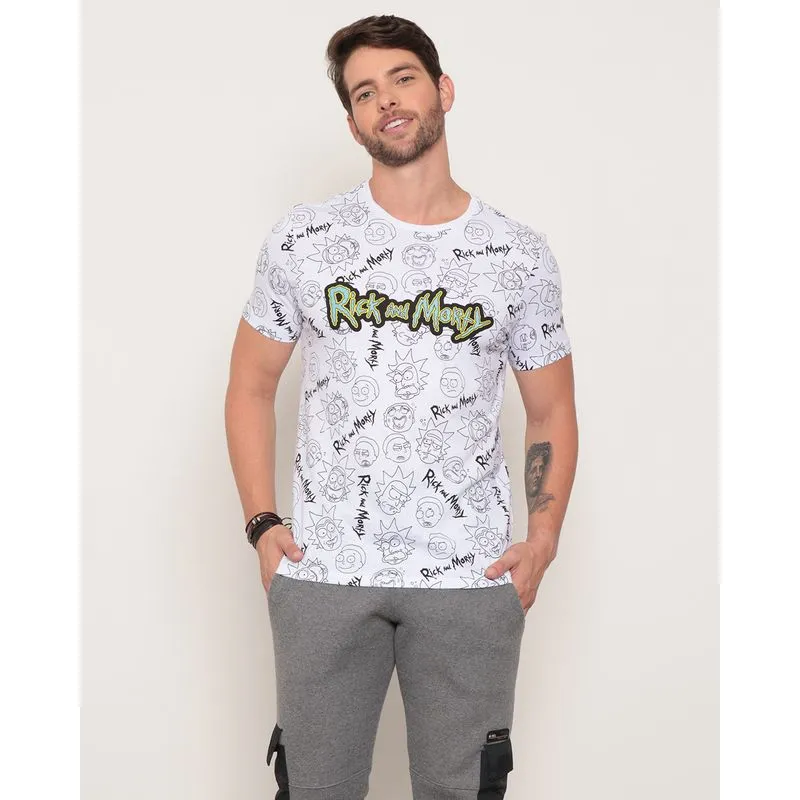 Camiseta Masculina Estampa Rick And Morty Manga Curta Branca M
