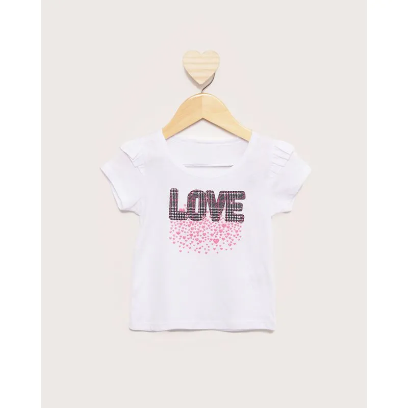 Blusa Bebê Manga Curta Bordado Xadrez Branca 1