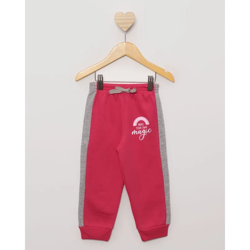 Calça Moletom Bebê Jogger Recorte Contrastante Rosa 1