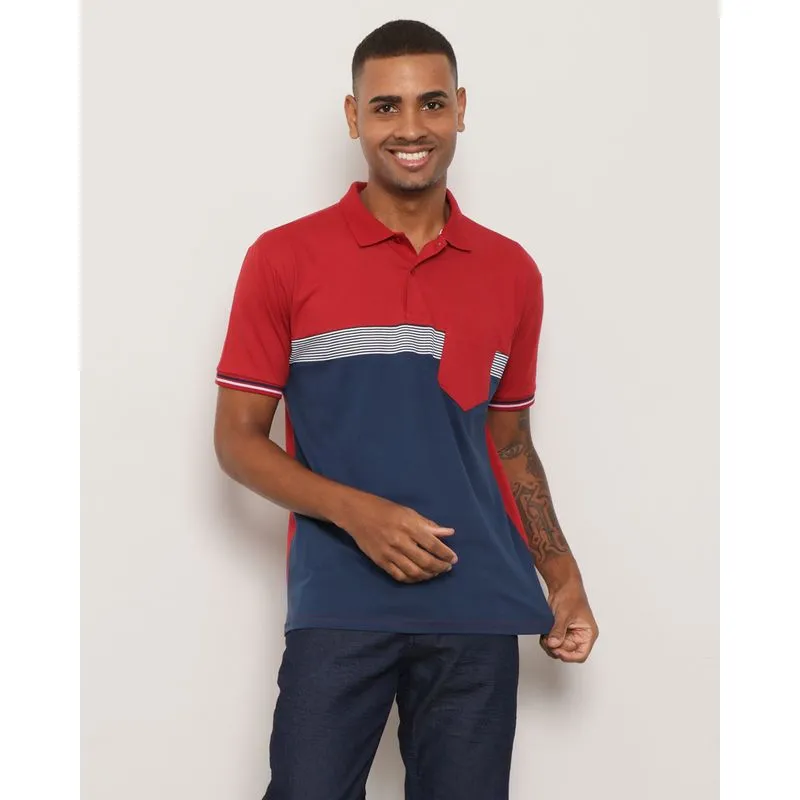 Polo Masculina Manga Curta Com Recorte Marinho GG
