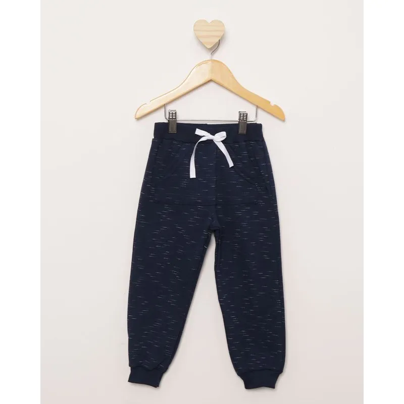 Calça Bebê Moletinho Bolso Canguru Com Cordão Decorativo Marinho 2