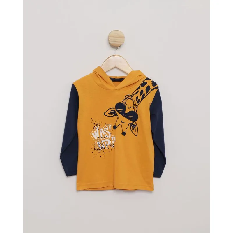 Camiseta Bebê Manga Estampa Girafa Mostarda 1