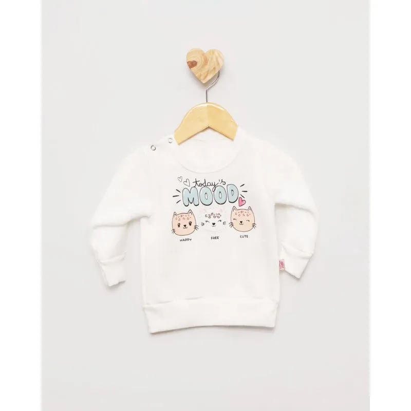 Blusão Moletom Bebê Sem Capuz Estampa Gatinhos Branco G