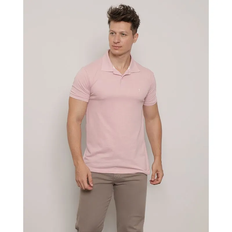 Polo Masculina Piquet Manga Curta Botão Frontal Rosa M