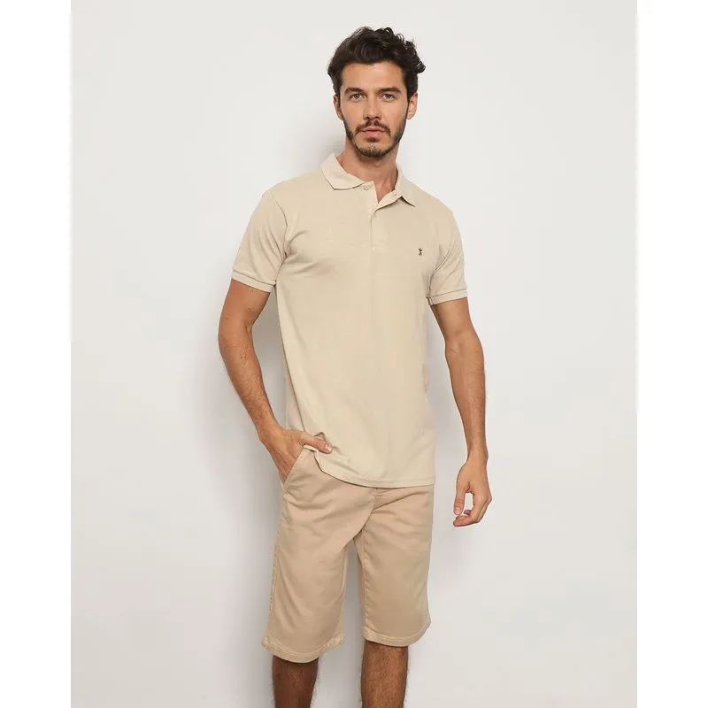 Polo Masculina Piquet Manga Curta Bege G