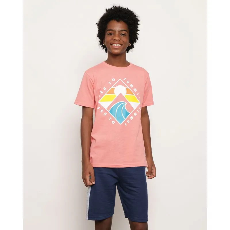 Camiseta Juvenil Manga Curta Estampa Tropical Laranja 16