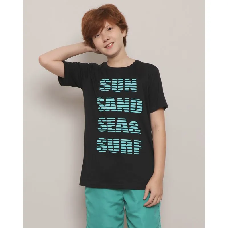 Camiseta Juvenil Estampa Surf Manga Curta Preta 10