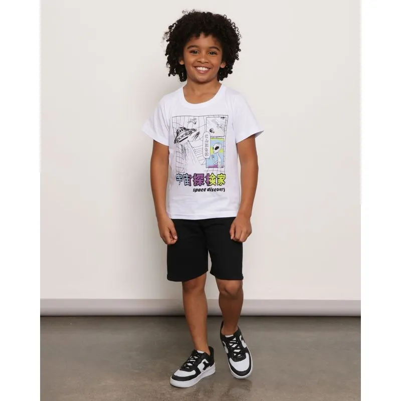 Conjunto Infantil Curto Estampa Espacial Branco 4