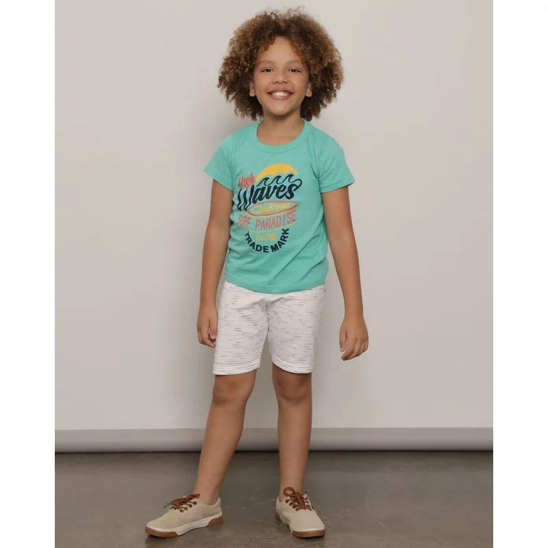 Conjunto Infantil Manga Curta Estampa Tropical Verde Claro 4
