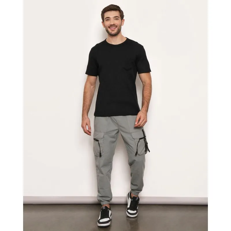 Calça Masculina Jogger Texturizada Fita e Fecho de Plástico Cinza 42
