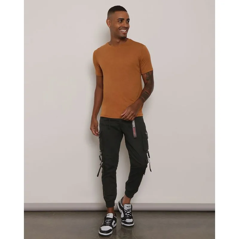 Calça Masculina Sarja Bolso Cargo Street Jogger Preta 40