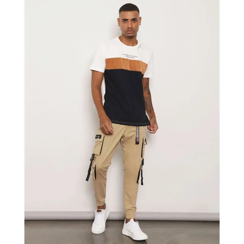 Calça Masculina Sarja Bolso Cargo Street Jogger Bege 40