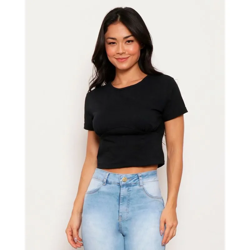Blusa Feminina Manga Curta Cropped Preta P