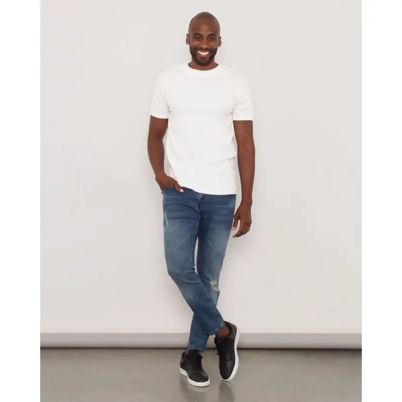 Calça Jeans Masculina Gangster Cropped Destroyed Azul 38
