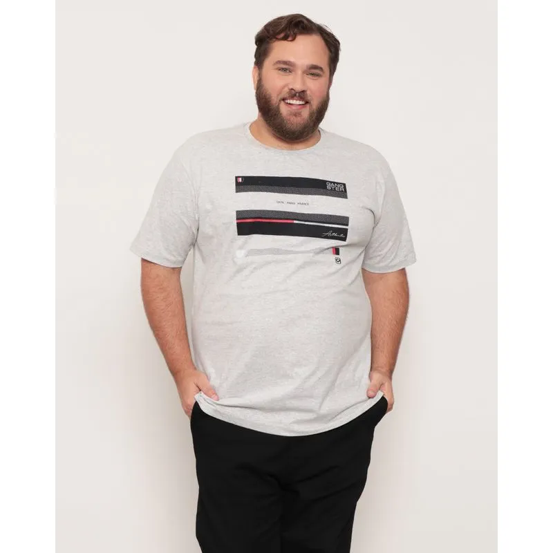 Camiseta Masculina Plus Size Estampa França Gangster Cinza Claro G3