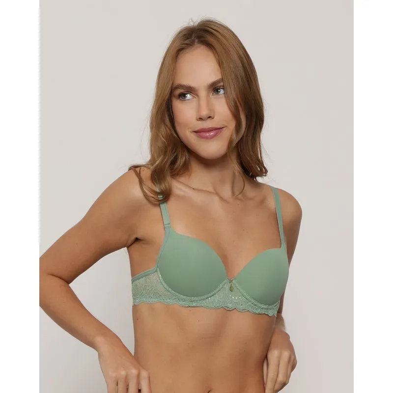 Sutiã Feminino Com Base e Bojo Bolha Renda Verde 40