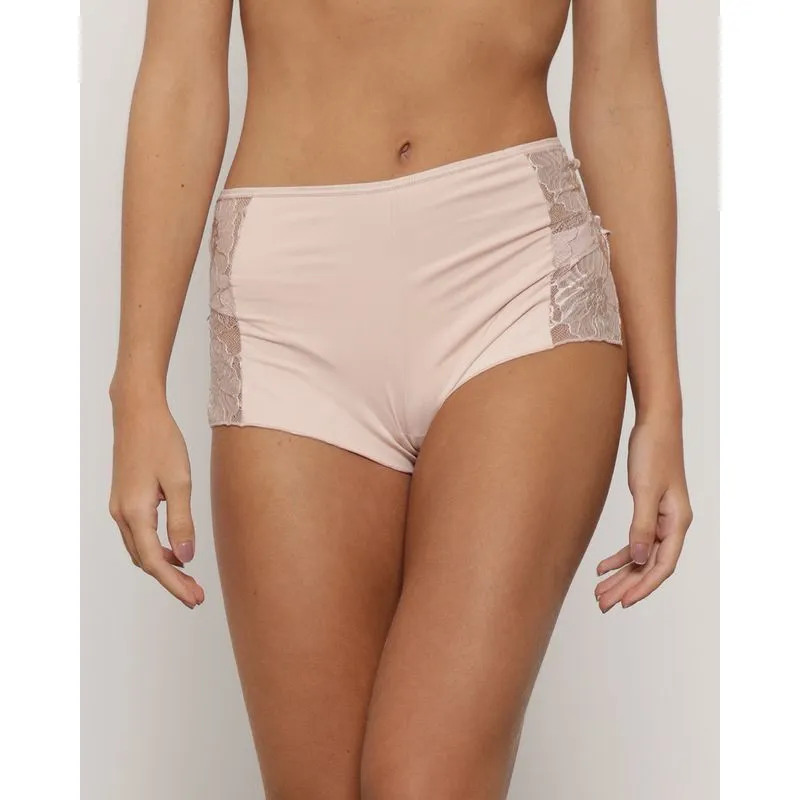 Calcinha Feminina Caleçon Com Renda Fenda Bege G