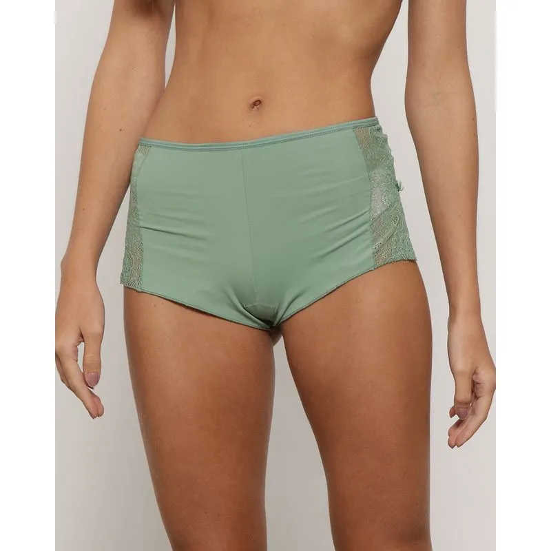 Calcinha Feminina Caleçon Com Renda Fenda Verde GG