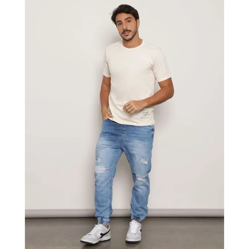 Calça Jeans Masculina Destroyed Jogger Azul Claro 38
