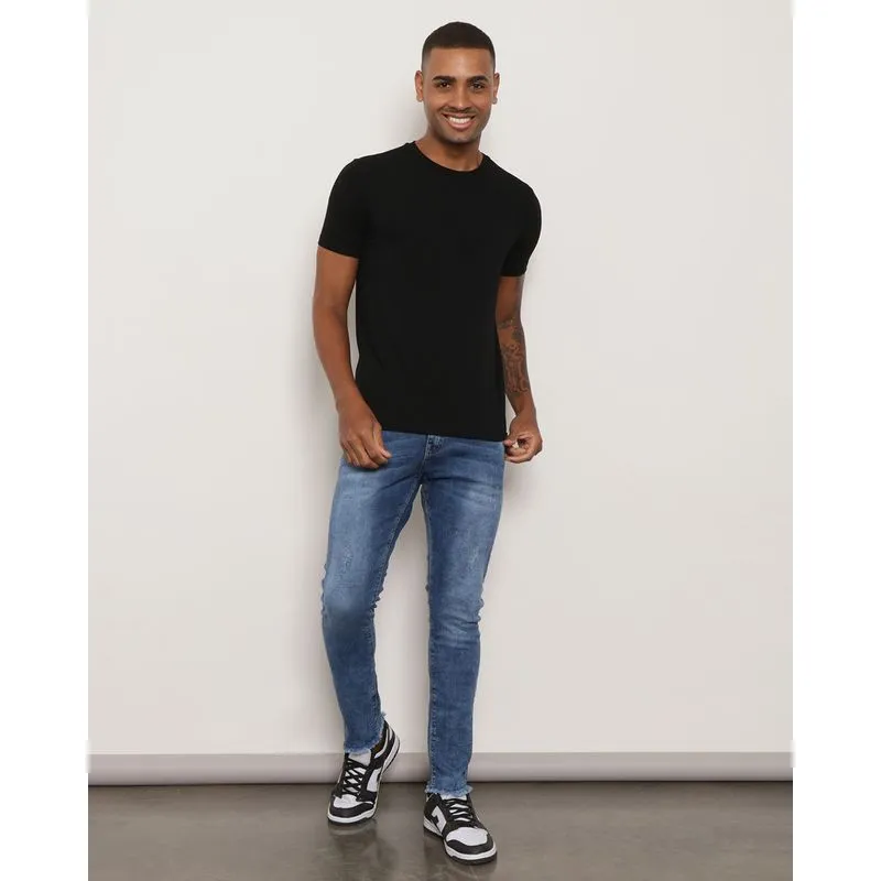 Calça Jeans Masculina Estonada Com Puídos Azul 36