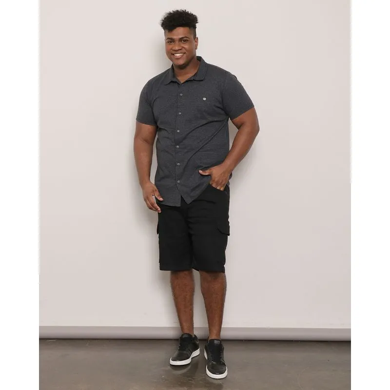 Bermuda Plus Size Jeans Masculina Bolso Cargo Preta 48