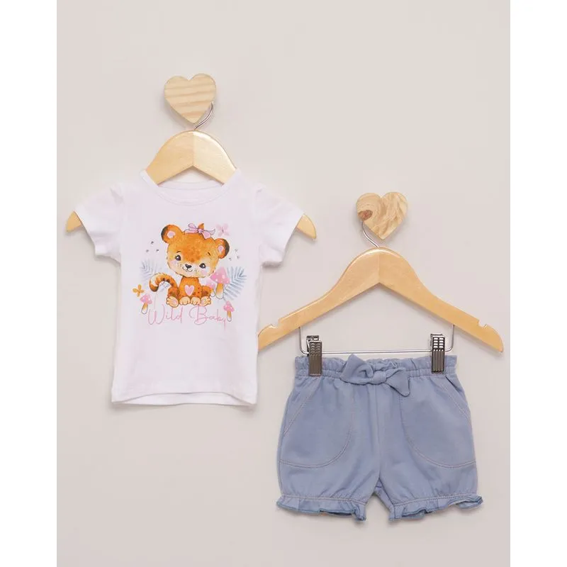 Conjunto Bebê Short Com Babado Branco M