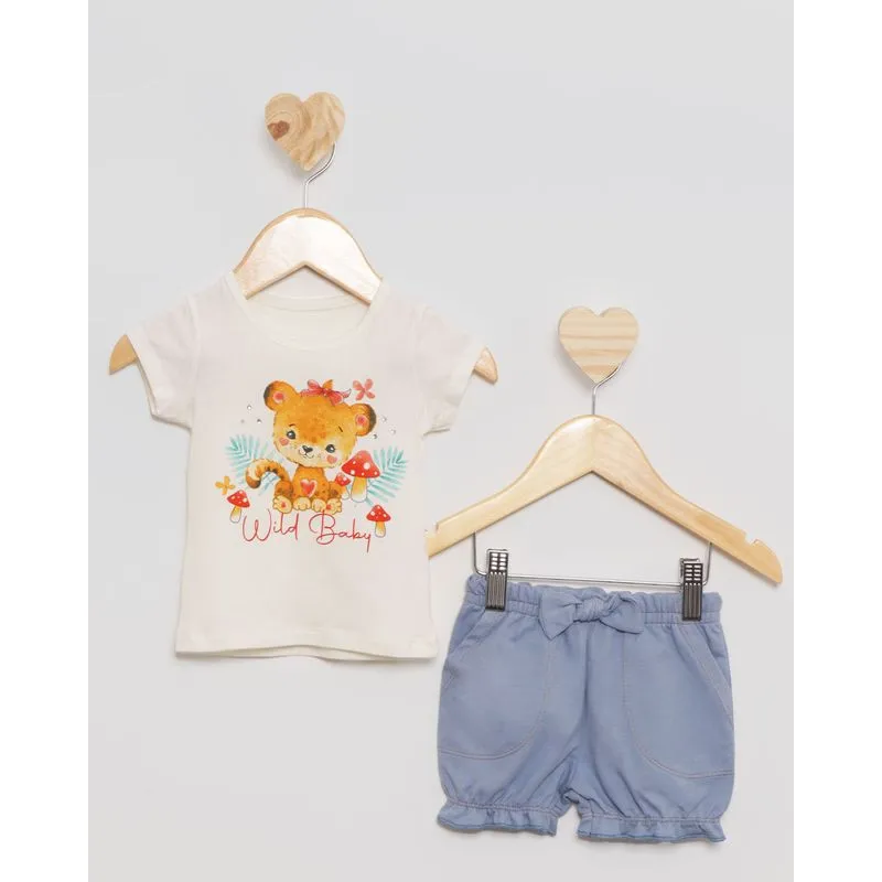 Conjunto Bebê Short Com Babado Kamylus Off White P