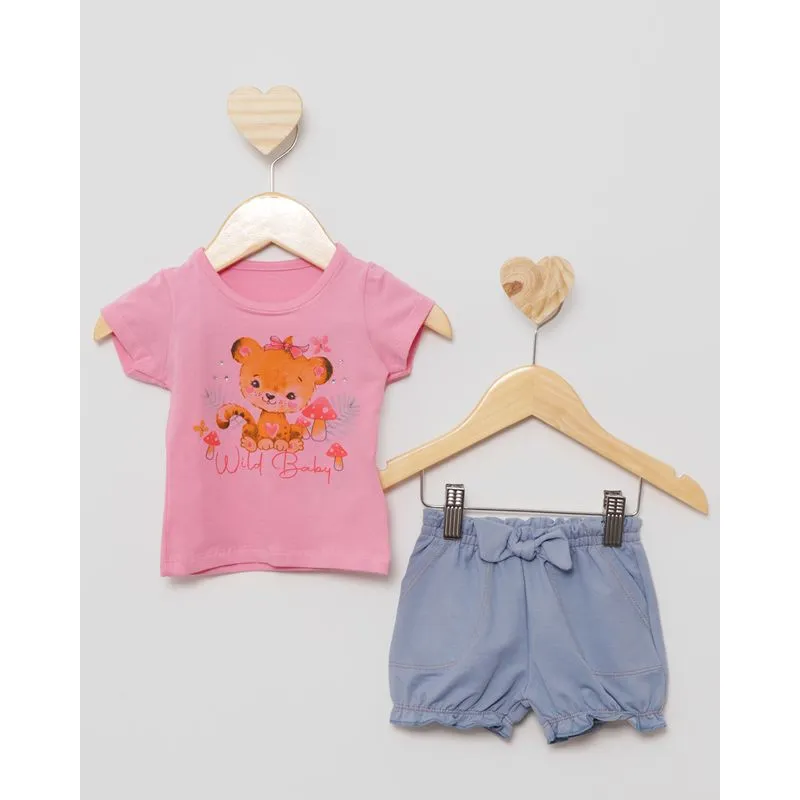 Conjunto Bebê Short Com Babado Rosa G