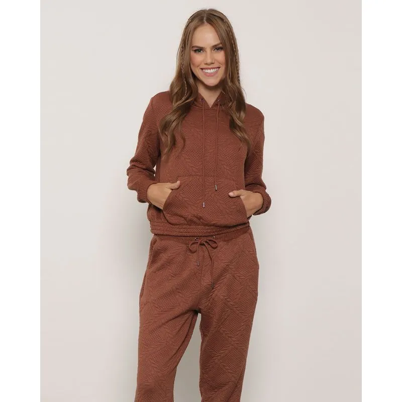 Blusão Feminino Matelassê Com Capuz Marrom M