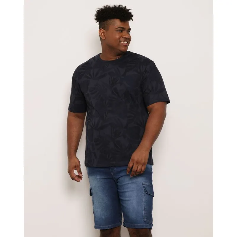 Camiseta Plus Size Masculina Estampada Azul G2