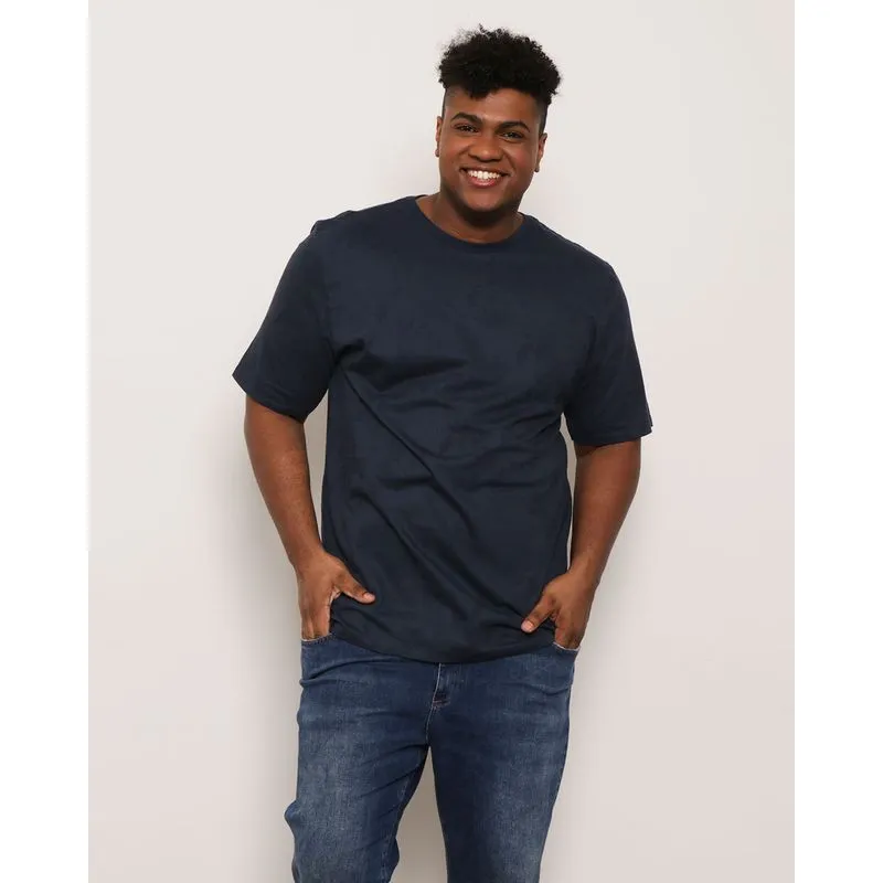 Camiseta Plus Size Masculina Manga Curta Folhagem Marinho G3