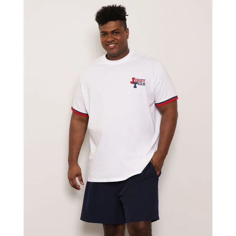Camiseta Plus Size Masculina Bordado Branca G1