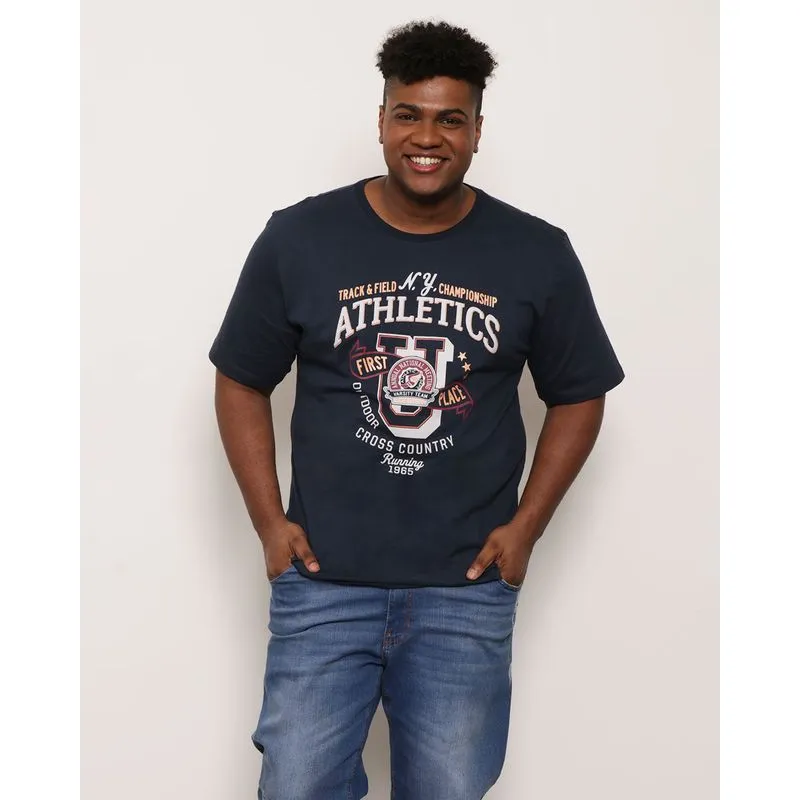 Camiseta Plus Size Masculina Manga Curta Athletics Marinho G3