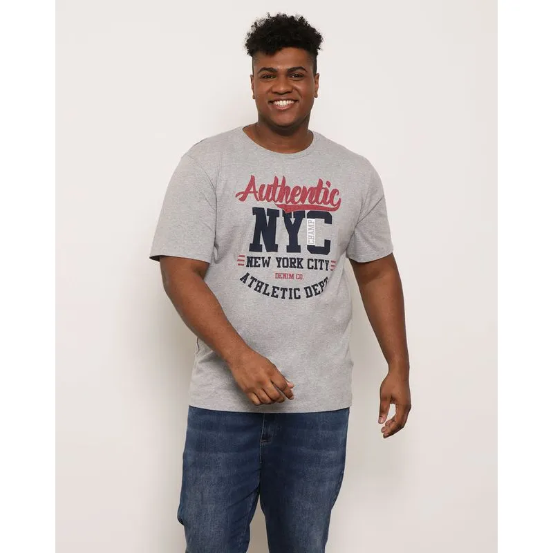 Camiseta Plus Size Masculina Manga Curta Authentic Cinza G1