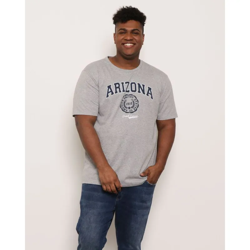 Camiseta Plus Size Masculina Manga Curta Arizona Cinza G2