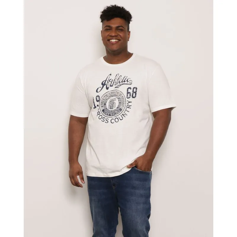 Camiseta Plus Size Masculina Athletic Manga Curta Off White G2
