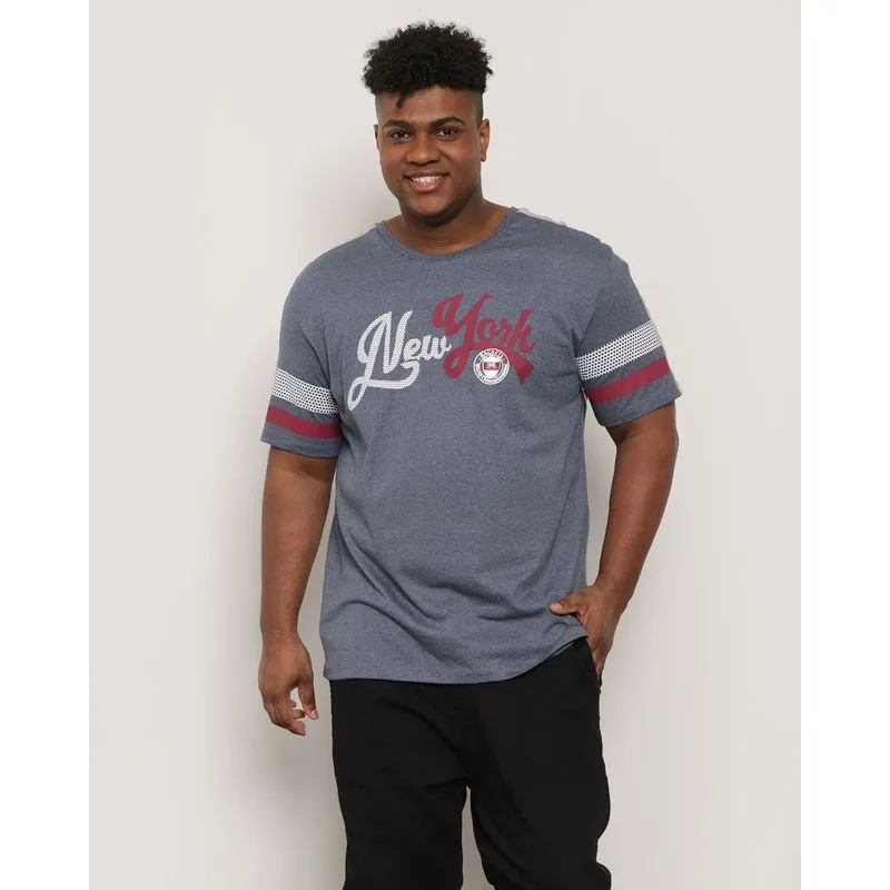 Camiseta Plus Size Masculina Estampa New York Azul G2