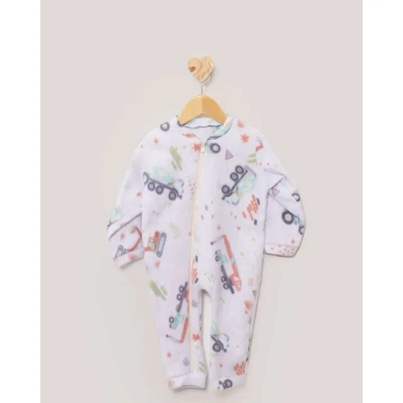 Pijama Macacão Bebê Soft Estampa Carros Com Zíper Branco 2