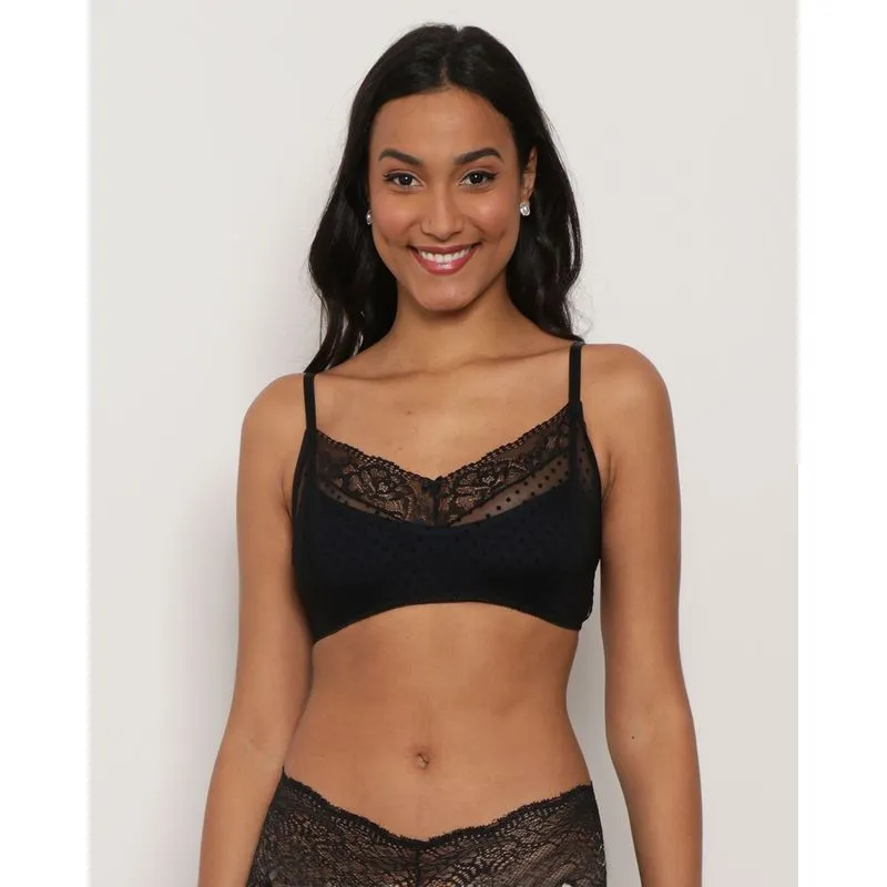 Sutiã Feminino Tule Poá Sem Bojo Com Renda Preta 44