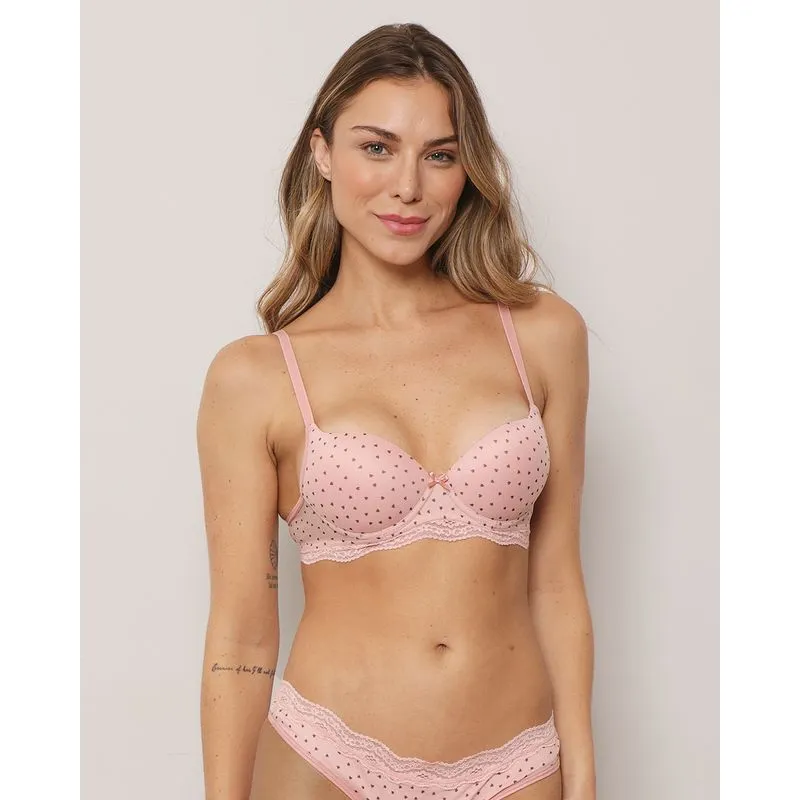 Sutiã Feminino Base Tule Estampado Rosa 40